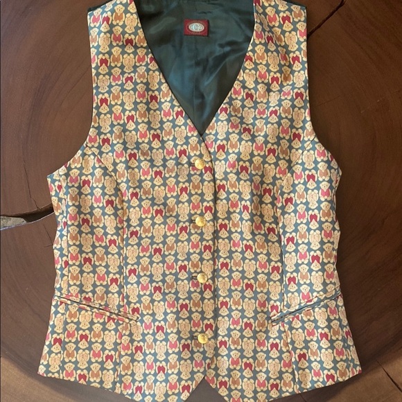 Vintage Nazareno Gabrielli Teddy Bear Vest/ Green suede back/ Size 44=8 - Picture 1 of 6